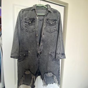 Denim distressed romper